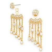 Crystal Fall Shamballa Fringe Gold Tone Ear Jacket Earrings